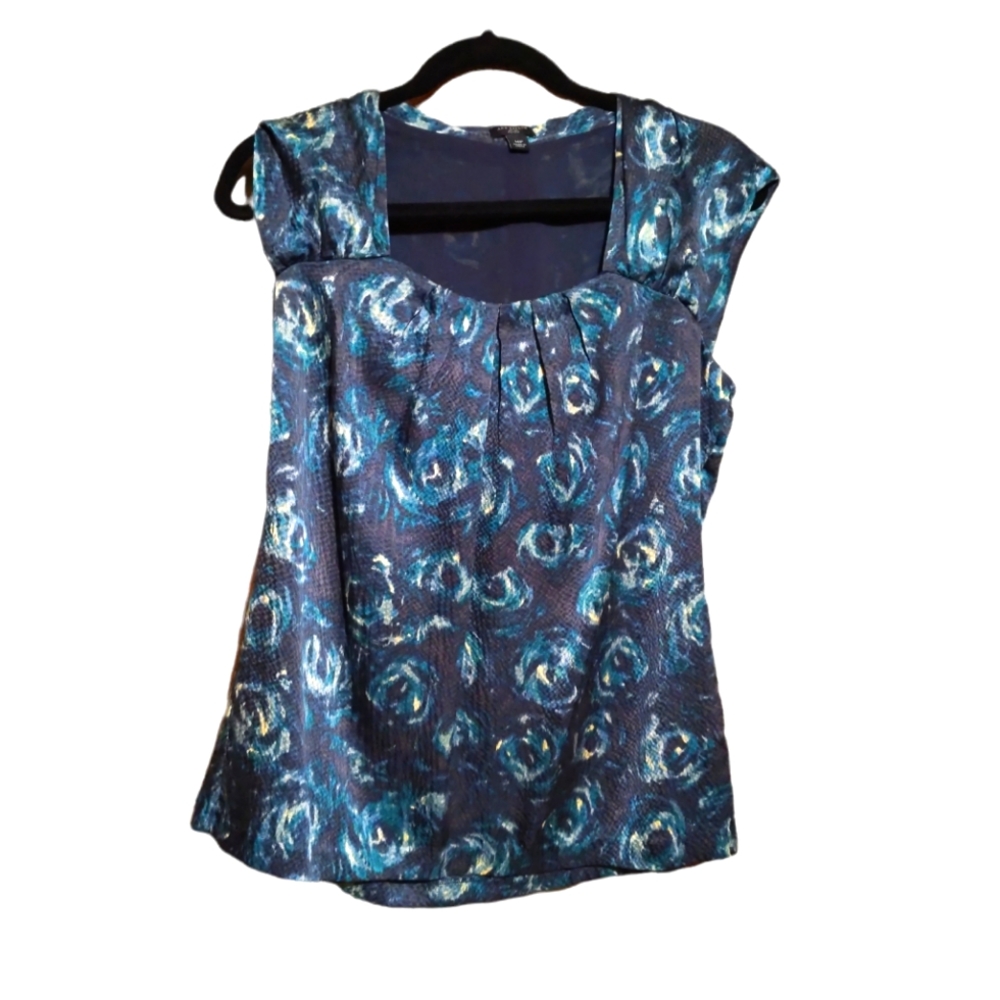 Ann Taylor green silk floral sleeveless blouse